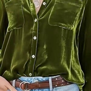 Olive Green velvet button up shirt - never worn